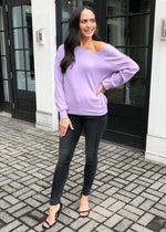 Line + Dot Favorite Off Shoulder Sweater- Lilac-Hand In Pocket