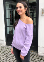 Line + Dot Favorite Off Shoulder Sweater- Lilac-Hand In Pocket