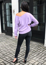 Line + Dot Favorite Off Shoulder Sweater- Lilac-Hand In Pocket