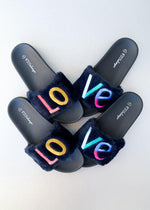 PJ Salvage Navy Fur Rainbow Love Slippers ***FINAL SALE***-Hand In Pocket