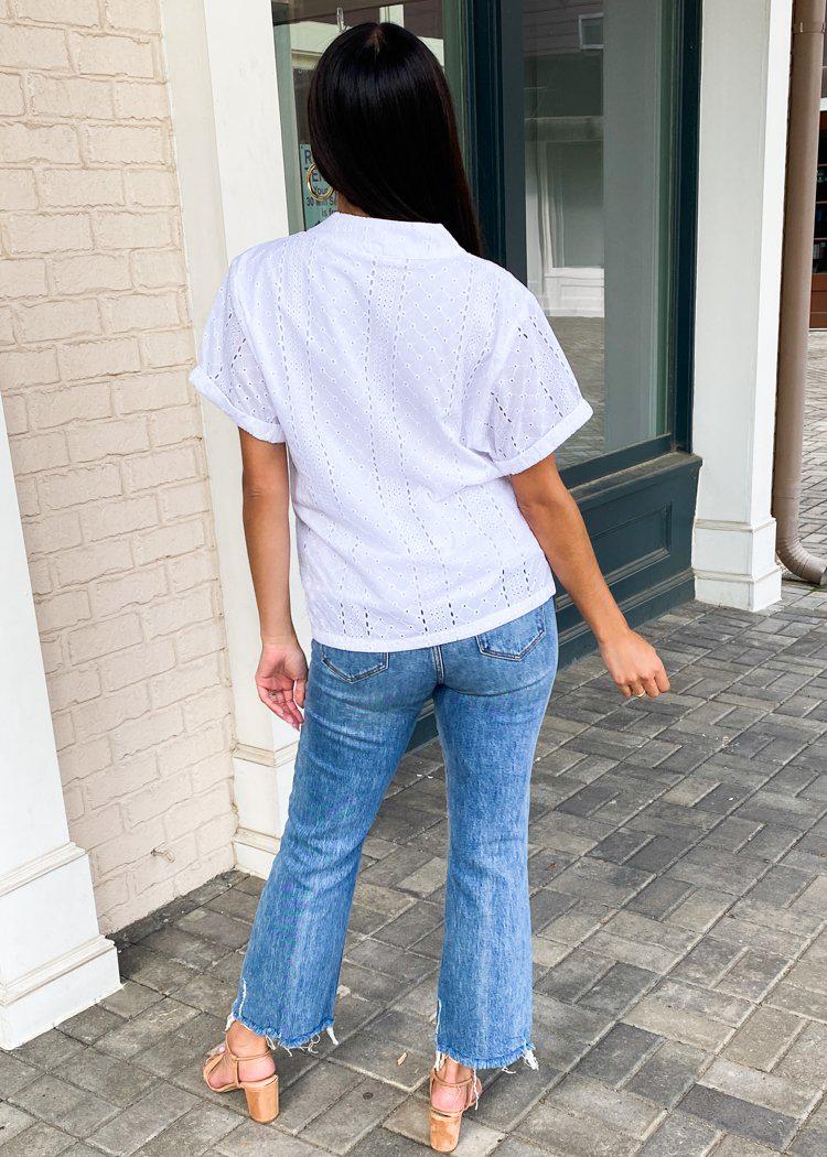 Karlie "Oleta" V Neck Eyelet Blouse-***FINAL SALE***-Hand In Pocket