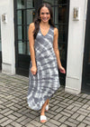 Z Supply Reverie Spiral Tie Dye Midi Dress -Charcoal-Hand In Pocket