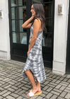 Z Supply Reverie Spiral Tie Dye Midi Dress -Charcoal-Hand In Pocket