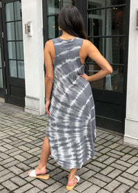 Z Supply Reverie Spiral Tie Dye Midi Dress -Charcoal-Hand In Pocket