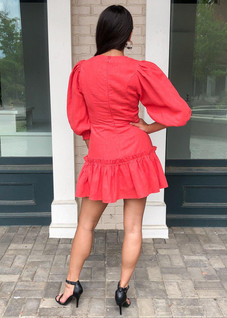 Karlie Ramie Faux Wrap Mini Dress-Red ***FINAL SALE***-Hand In Pocket