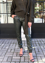 RD Style Camryn Faux Leather Joggers-Olive-Hand In Pocket