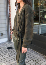 RD Style Brookhaven Wrap Cardigan-Olive-Hand In Pocket