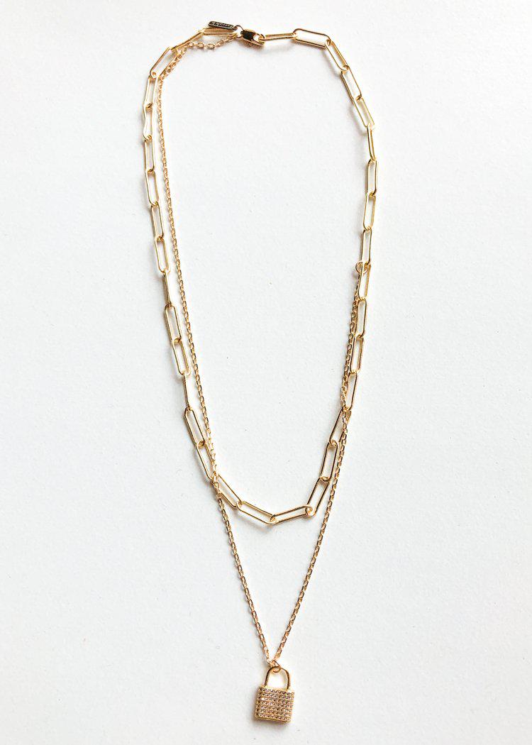 Farrah B Hitched 2 Layered Lock Necklace - Gold-Hand In Pocket