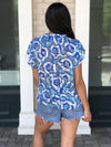 Rosario Floral Print Sheer Ruffle Sleeve Blouse - Blue-Hand In Pocket