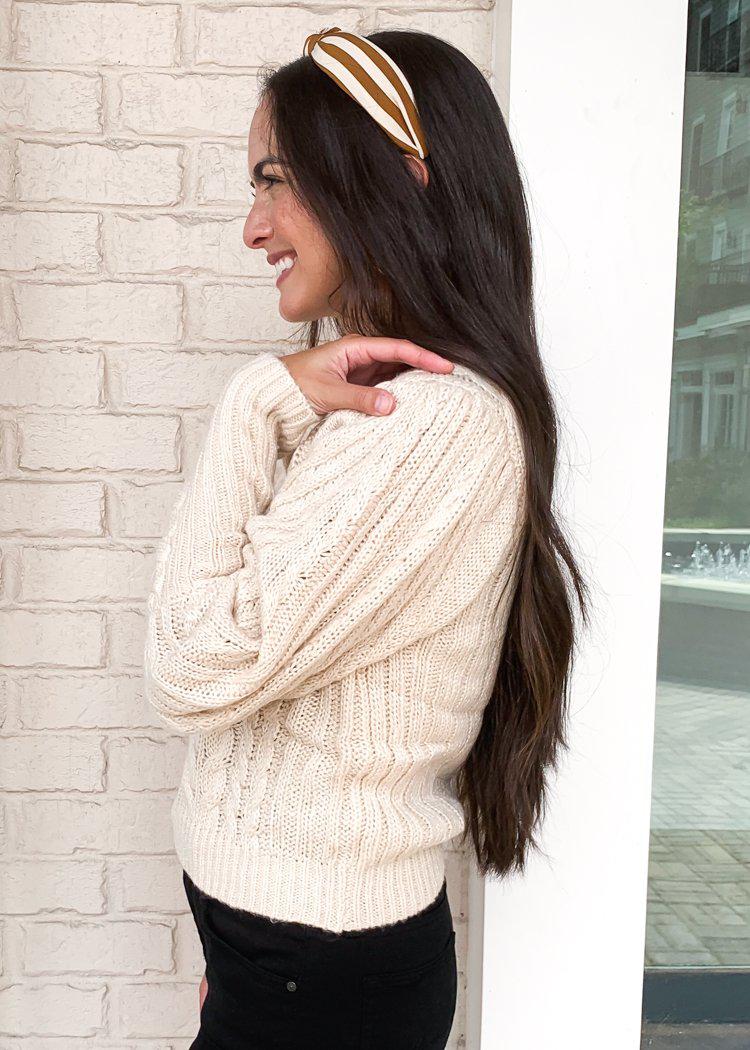 525 America Lace Up Sleeve Cable Knit Sweater-Oatmeal ***FINAL SALE***-Hand In Pocket