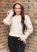 525 America Lace Up Sleeve Cable Knit Sweater-Oatmeal ***FINAL SALE***-Hand In Pocket