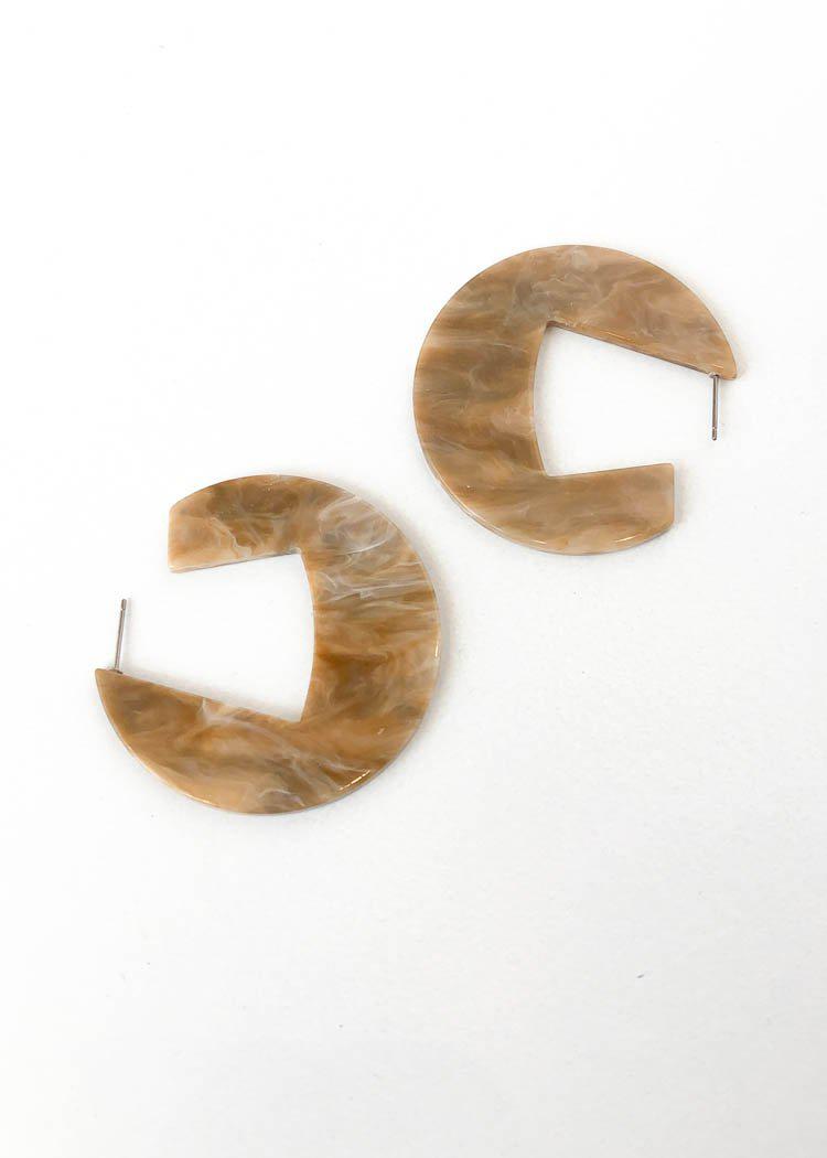 Merida Modern Marble Acrylic Hoops - Beige-Hand In Pocket