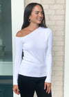 525 America Asymmetric Open Shoulder Knit Top-White-Hand In Pocket
