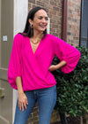Ventanas Faux Wrap Long Sleeve Blouse-Hand In Pocket