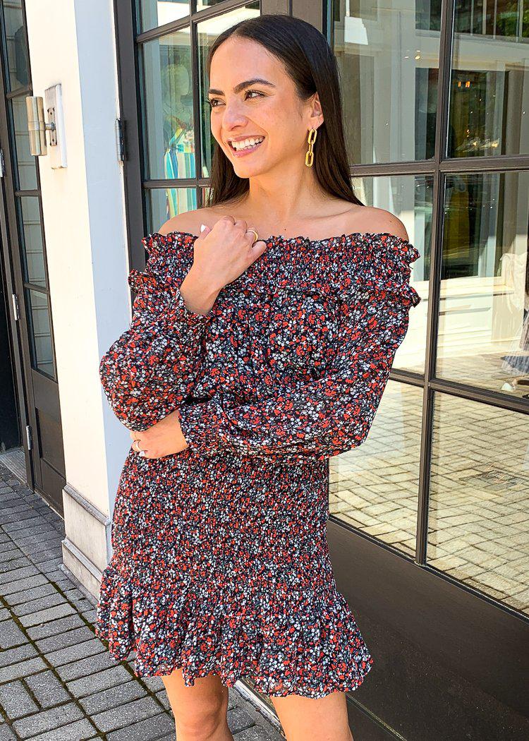 Dita Smocked Waist Off Shoulder Mini Dress-Hand In Pocket