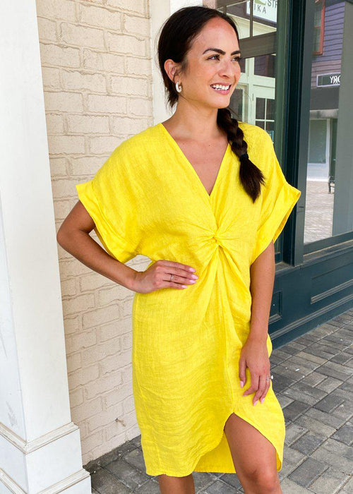Lamoine Twist Lemon Dress-Hand In Pocket