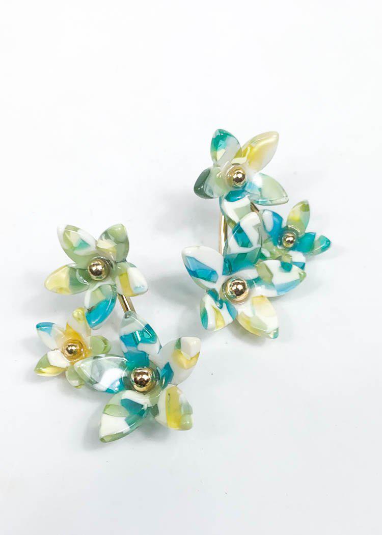 Saipan Floral Drop Earrings- Mint/Multi-Hand In Pocket