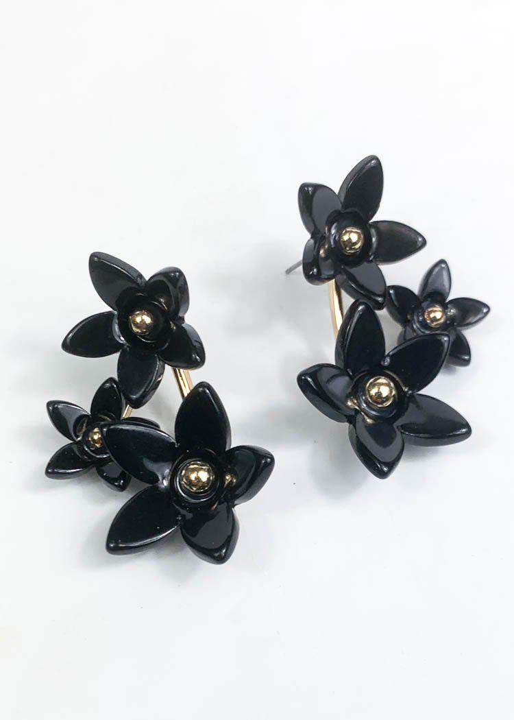 Saipan Floral Drop Earrings- Black-Hand In Pocket
