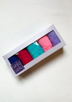Hanky Panky 5 pack Lowrise Thongs-Cobalt, Magenta, Turquoise, Neon Pink, and Purple-Hand In Pocket