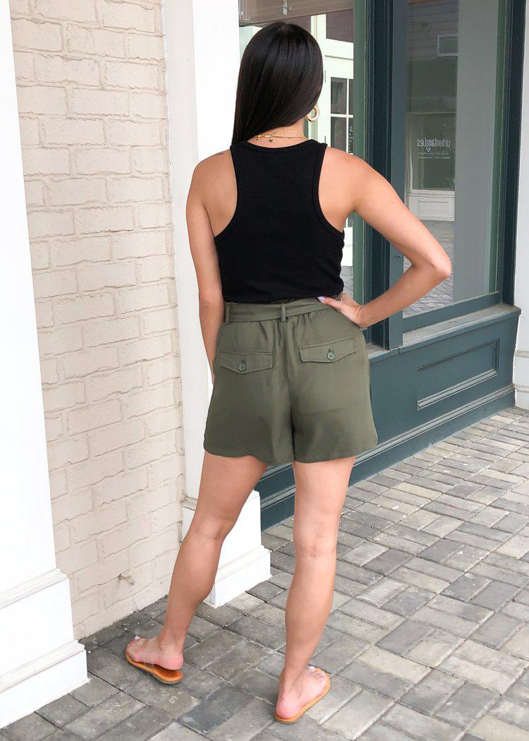 BB Dakota Day in the Life Belted Paperbag Shorts - Sage-Hand In Pocket