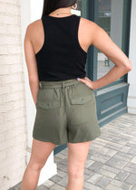 BB Dakota Day in the Life Belted Paperbag Shorts - Sage-Hand In Pocket