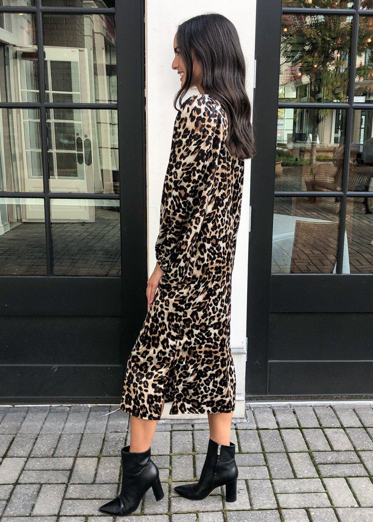 Karlie "Abella" Leopard Puff Sleeve V Neck Midi-***FINAL SALE***-Hand In Pocket