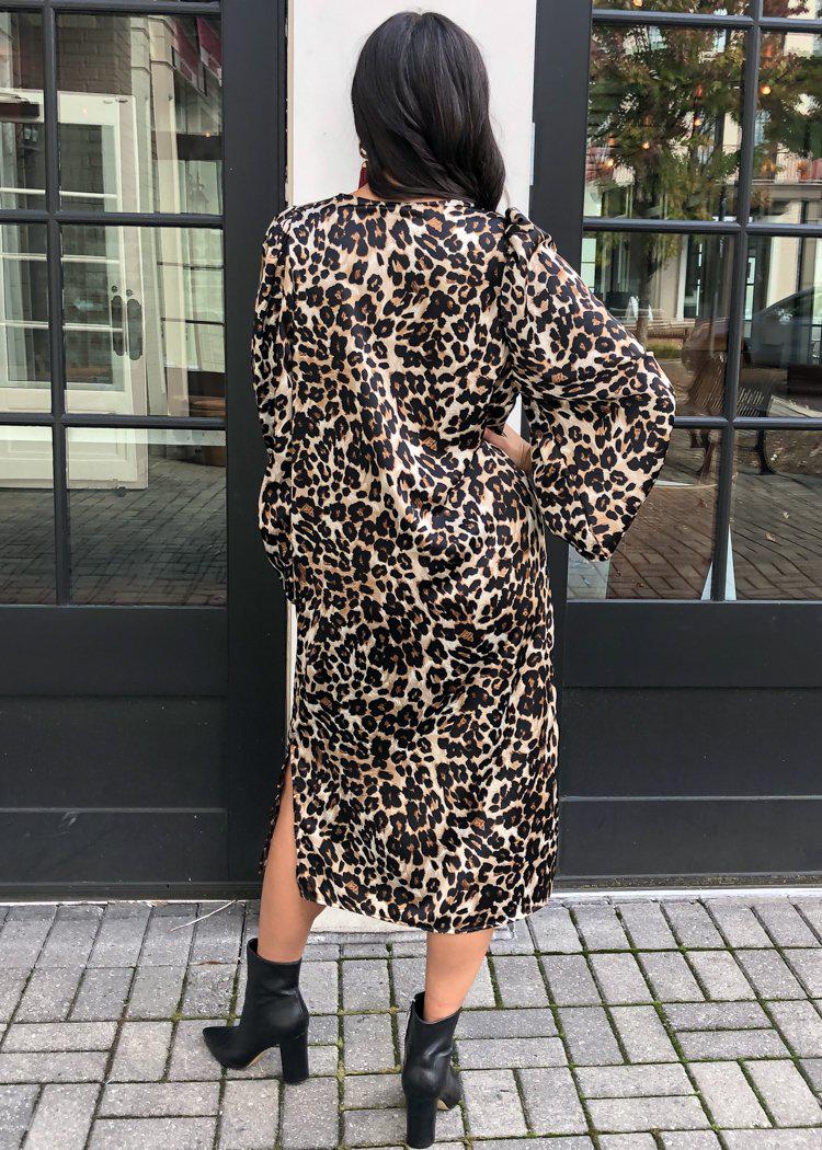 Karlie "Abella" Leopard Puff Sleeve V Neck Midi-***FINAL SALE***-Hand In Pocket