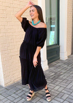 Maddox Convertible Tiered Off Shoulder Maxi-Hand In Pocket
