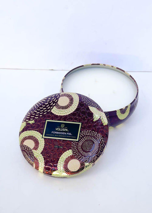 Voluspa Japonica 3 Wick Tin Candle- Forbidden Fig-Hand In Pocket