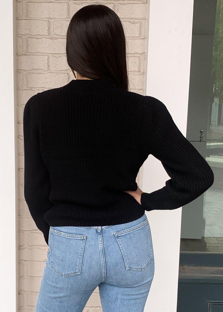 525 America Emma Puff Shoulder Sweater- Black-***FINAL SALE***-Hand In Pocket