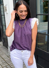THML Ambergris Flutter Sleeve Top- Purple-Hand In Pocket