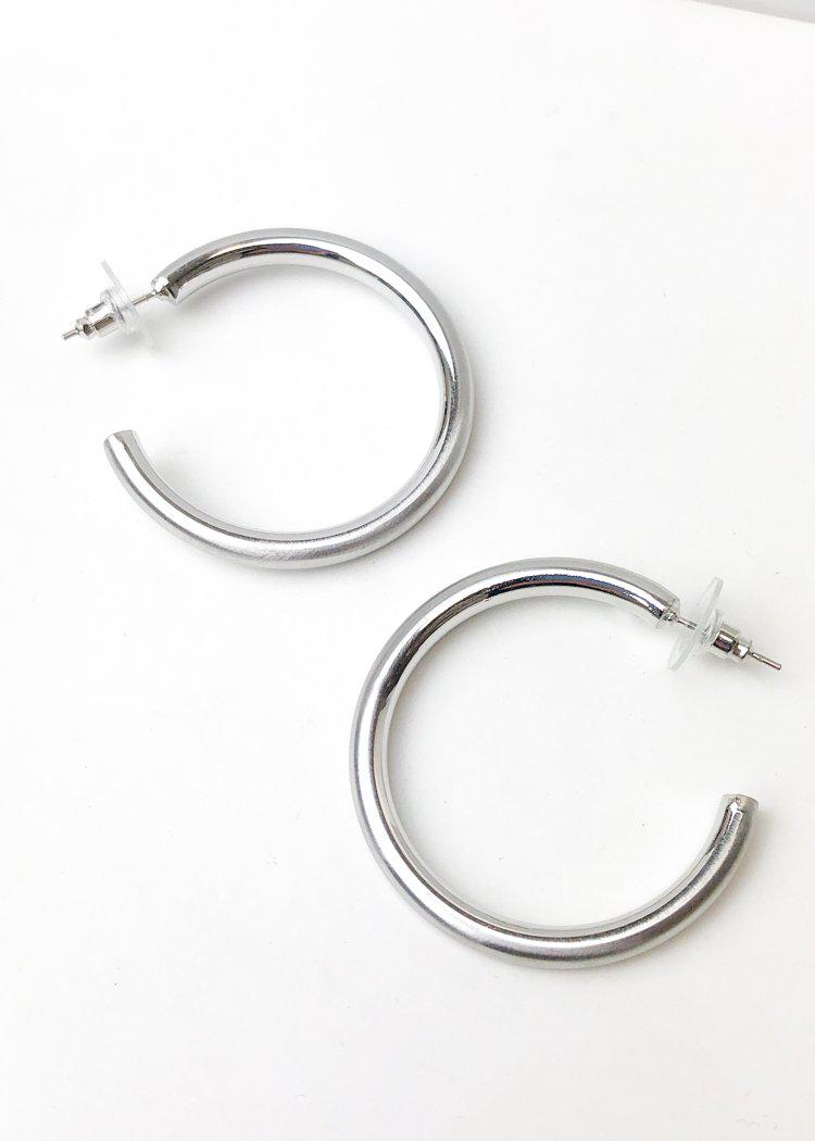 Hoop la 40mm Brushed Hoop - Silver-Hand In Pocket