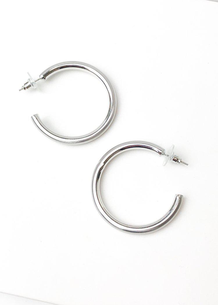 Hoop la 40mm Brushed Hoop - Silver-Hand In Pocket
