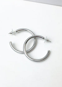 Hoop la 40mm Brushed Hoop - Silver-Hand In Pocket