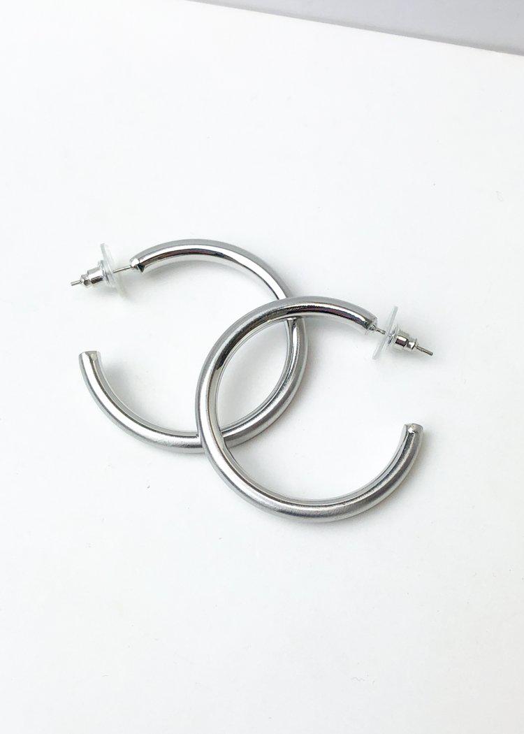 Hoop la 40mm Brushed Hoop - Silver-Hand In Pocket