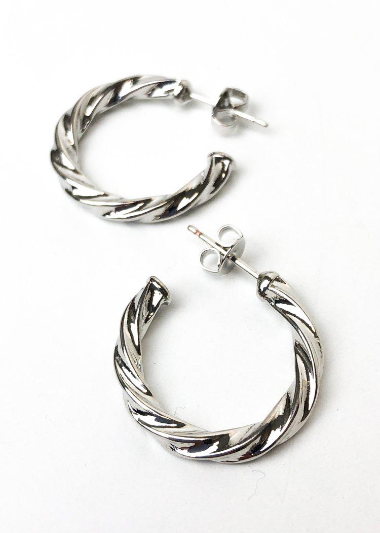 Milan "Mini" Twisted Hoop Earrings-Silver-Hand In Pocket