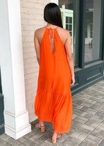 FRNCH Atika High Neck Halter Maxi Dress - Orange-Hand In Pocket