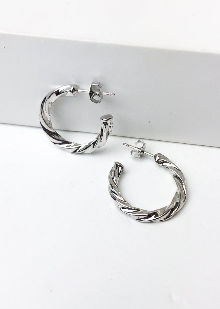 Milan "Mini" Twisted Hoop Earrings-Silver-Hand In Pocket