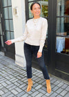 Ellie Speckled Puff Sleeve Sweater-Hand In Pocket