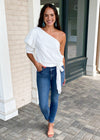 Aires One Shoulder Puff Sleeve Top- White-***FINAL SALE***-Hand In Pocket