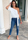 Aires One Shoulder Puff Sleeve Top- White-***FINAL SALE***-Hand In Pocket
