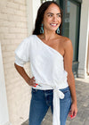 Aires One Shoulder Puff Sleeve Top- White-***FINAL SALE***-Hand In Pocket