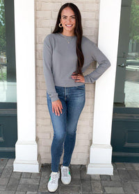 Bobi Essentials Cropped Long Sleeve Thermal-Hand In Pocket