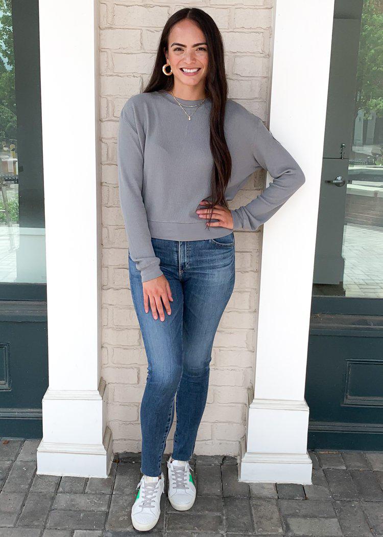 Bobi Essentials Cropped Long Sleeve Thermal-Hand In Pocket