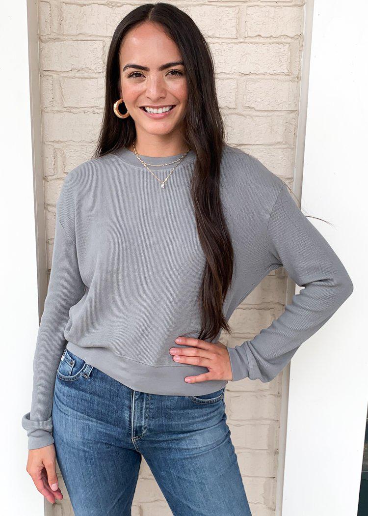 Bobi Essentials Cropped Long Sleeve Thermal-Hand In Pocket