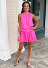 Cassidy Halter Romper- Pink-Hand In Pocket
