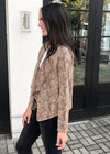 THML Graham Snake Print Faux Suede Drape Front Jacket-Hand In Pocket