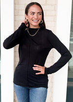 Bobi Essential Long Sleeve Mock Neck Top-Hand In Pocket