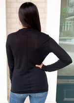 Bobi Essential Long Sleeve Mock Neck Top-Hand In Pocket