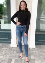 Bobi Essential Long Sleeve Mock Neck Top-Hand In Pocket
